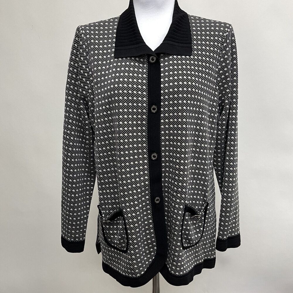 Misook Women's Knit Cardigan Top X-Large Black White
